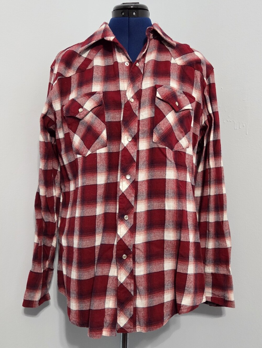 Vintage Red Plaid Pearl Snap Wrancher Flannel Size L